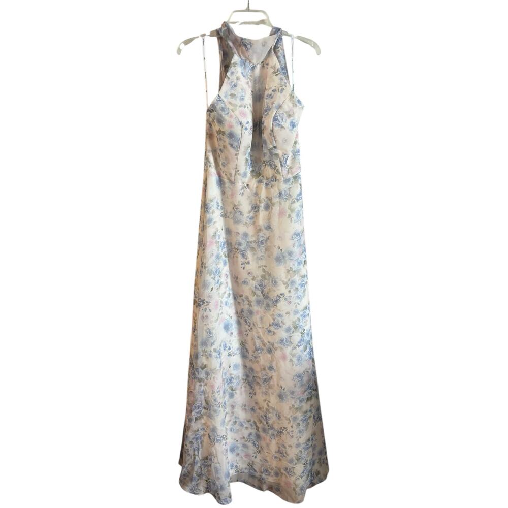 AW Bridal Lorraine Azure Purple Print Bridesmaid Dress Chiffon Floral Size 10